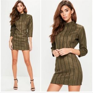Missguided Suede Bodycon Dress Olive Khaki Large